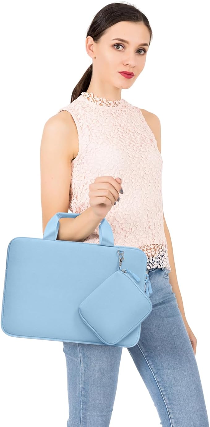 MOSISO Laptop Case 13.3 inch, 13-13.3 inch Laptop Sleeve Bag Compatible with MacBook Air/Pro 13 / Pro 14, HP Dell ASUS, Neoprene Carrying Computer Bag with Handle&Detachable Small Case, Air Blue