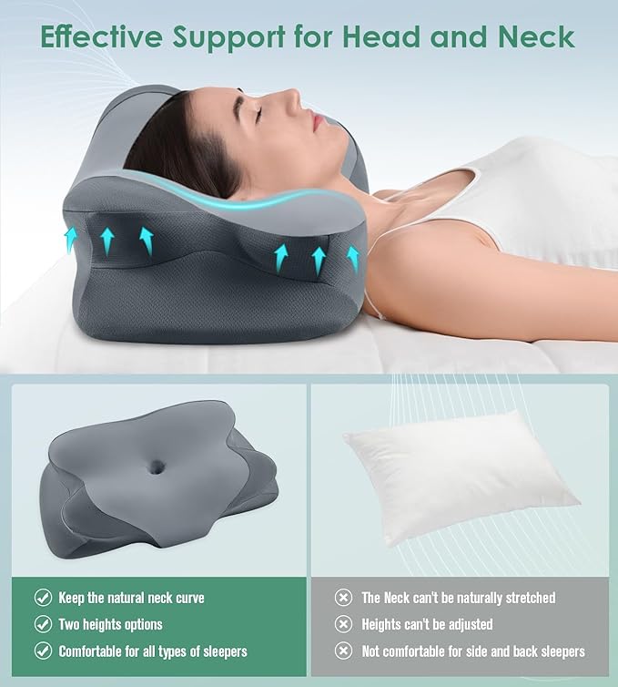 DONAMA Cervical Pillow for Sleeping, Contour Memory Foam Pillow for Neck and Shoulder Support, Ergonomic Neck Pillow for Side Back Stomach Sleepers, Bed Pillows with Cooling Pillowcase