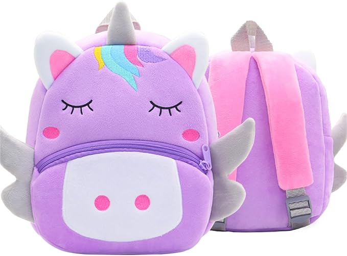 Cute Toddler Backpack,Cartoon Cute Animal Plush Backpack Toddler Mini School Bag for Kids Age 2-4 Years Old(Purple Unicorn)