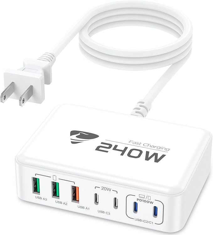 Anker 7-Port GaN USB C Charging Station - 100W Laptop USB C Fast Charger - Compact Wall Charger Adapter for MacBook Pro/Air, iPhone 16/15/14/13, Samsung S24