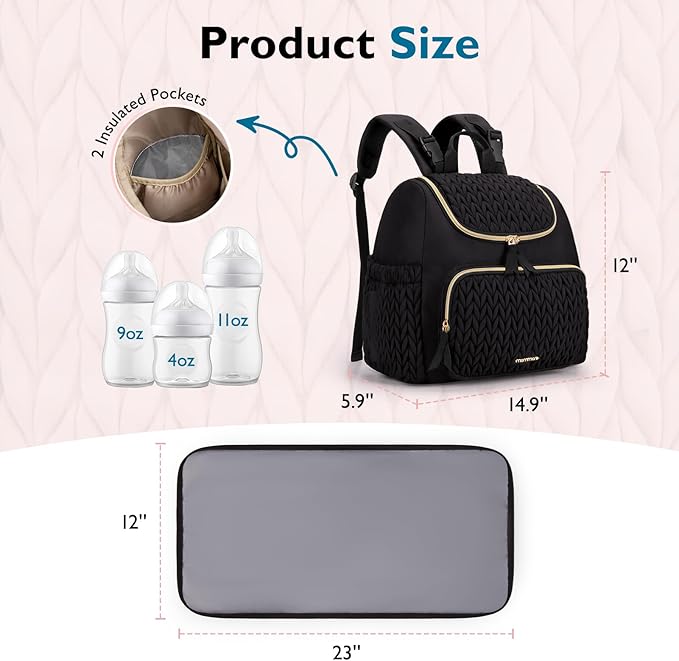 mommore Small Diaper Bag Diaper Backpack Stylish Toddler Baby Mini Maternity Bags Travel Backpacks with Insulated Pockets, Changing Pad, Stroller Straps