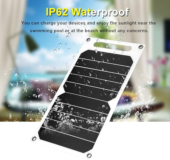 IP62 Portable 10W Outdoor USB Solar Panel Charger, High Efficiency Solar Power Bank, Lightweight Mobile Solar Charger for Camping Hiking Travel, with Mini Suction Cups