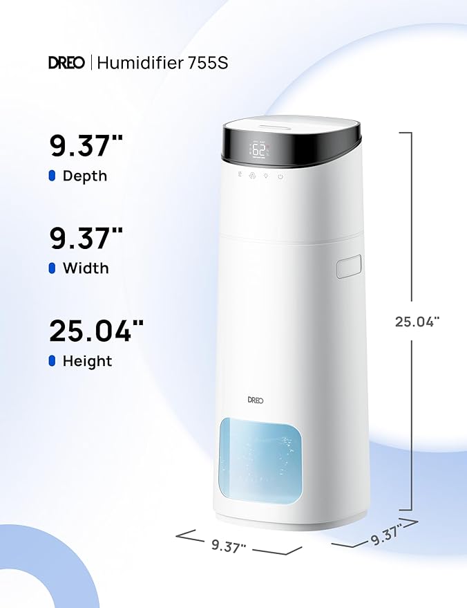 Dreo 16L Smart Humidifier Large Room 1000 ftยฒ, 130H Cool Mist Air Humidifiers for Bedroom Plants Baby, Top Fill, Remote/Touch/Voice & APP Control, Clean Tank Technology, 30dB, RGB Light, HM755S White