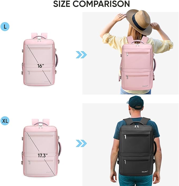 BALEINE Travel Backpack for Women Men, Large Sturdy Carry On Laptop Backpack Gifts for Business, Casual, Weekender, Hiking (XL, Pink)