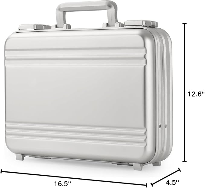 Small Metal Briefcase 16.5X12.6X4.5 Inch TSA Combination Lock Silver Aluminum Toolbox Cash Case 14 Inch Notebook Briefcase with Sponge