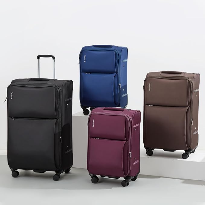 Hanke 3 Piece Luggage Sets Softside Expandable Carry On Luggage Set Travel Suitcase Sets with Spinner Wheels TSA Approved Luggage(Black, 20in/24in/28in)