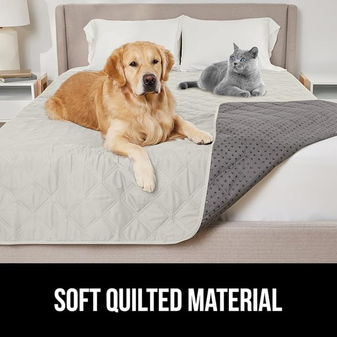 GORILLA GRIP Waterproof Bed Cover for Dogs, 82x52, Gripped Slip Resistant Backing, Leak Proof Washable Dog Blanket Covers Sofa, Couch, Sectional, Crate, Car, RV Seats, Pet Puppy Essentials Light Taupe