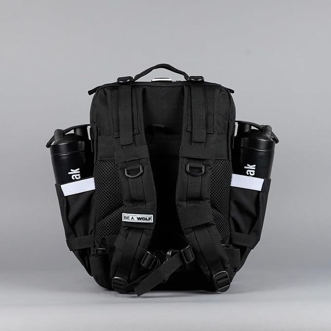 WOLFpak 35L Athletic Gym Backpack - Durable 1000D Waterproof Oxford Material with MOLLE Webbing, Laptop Pocket & Dual Cup Holders, Durable Fitness/Travel/Military Daypack (Alpha Black White Accents)