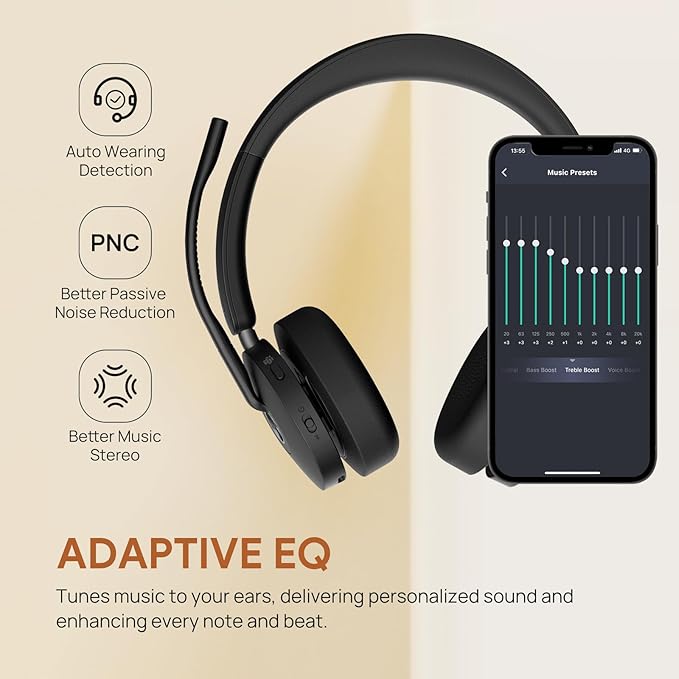 Yealink BH74 Active Noise Canceling Wireless Headset with Mic for Work, 6-mics Hybrid ANC Tech, Microsoft Teams Premium Open Office Certified Headsets Bluetooth 5.3, up to 32h Talking, UC Compatible