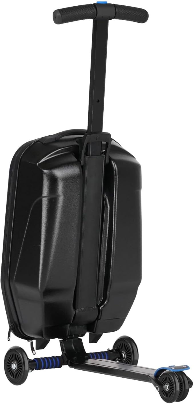 smilesun Scooter Luggage For Kids & Adults, Hardside Ride On Suitcase For Kids Ages 4-15 Multifunctional Lightweight Foldable Carry On Luggage With Wheels Ride On For Children Teenagers(Coal Black)