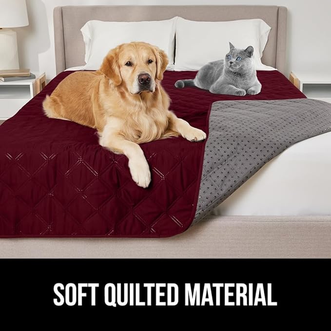 GORILLA GRIP Waterproof Bed Cover for Dogs, 82x82, Gripped Slip Resistant Backing, Leak Proof Washable Dog Blanket Covers Sofa, Couch, Sectional, Crate, Car, RV Seats, Pet Puppy Essentials, Burgandy