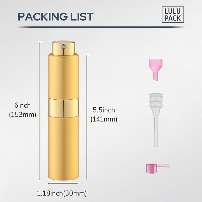 Perfume Atomizer Refillable Travel Bottle: Cologne Portable Sprayer for Men - Mini Spray Empty for Refill - 1oz Large Size Gold