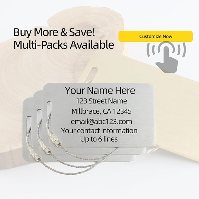 Durable Personalized Luggage Tags for Suitcases,Cruise Essentials Travel Tags for Luggage,Travel Bag Labels,Heavy-Duty Stainless Steel Silver Rectangular Horizontal Suitcases Tags no icon