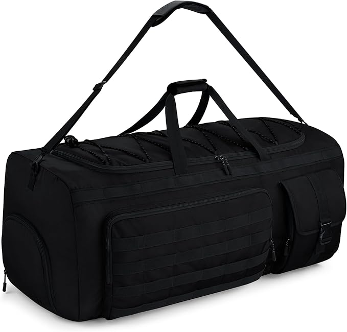 Gonex 130L Extra Large Duffel Bag for Men, Heavy Duty 3 in 1 Convertible Carry Travel Duffle, with Shoe Compartment, Tactical Loops, Sports Gear Bag for Family Trips (Black)