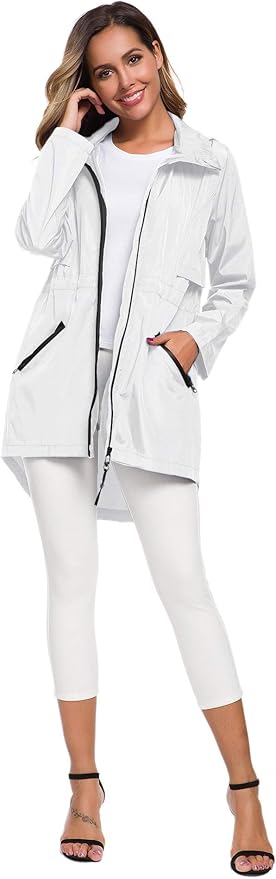 Avoogue Women's Long Raincoat with Hood Outdoor Lightweight Windbreaker Rain Jacket Waterproof
