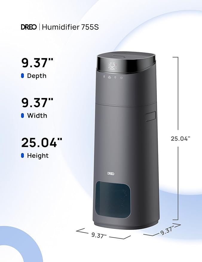 Dreo 16L Smart Humidifier Large Room 1000 ftยฒ, 130H Cool Mist Air Humidifiers for Bedroom Plants Baby, Top Fill, Remote/Touch/Voice & APP Control, Clean Tank Technology, 30dB, HM755S Grey
