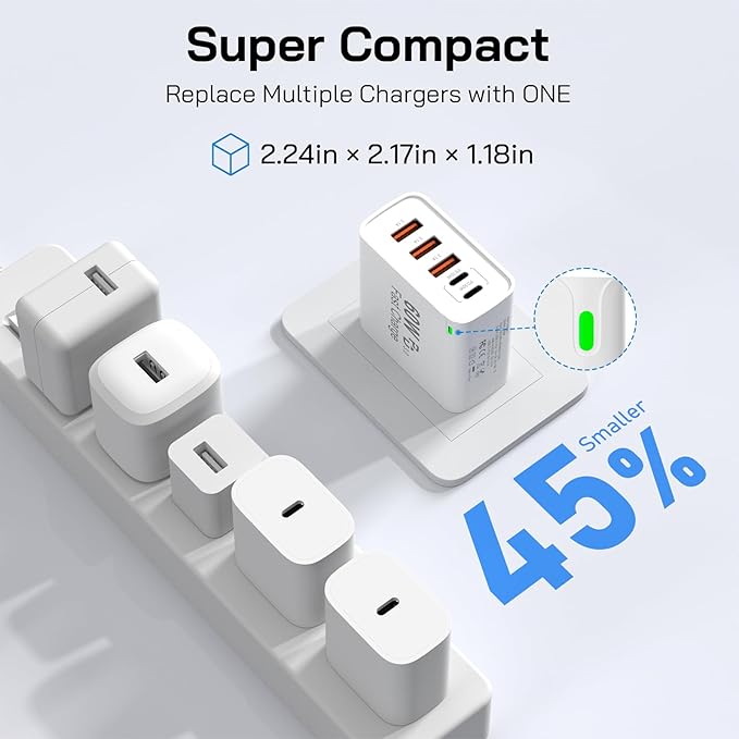 2Pack USB C Fast Charger Block, 60W 5-Port USB C Wall Charger 30W Type C Charging Block, 2USB C+3USB A PPS/PD 3.0 Multiport Charging Cube for iPhone 17 16 15 14 Pro Max,for Galaxy S25 S24 Ultra, i Pad
