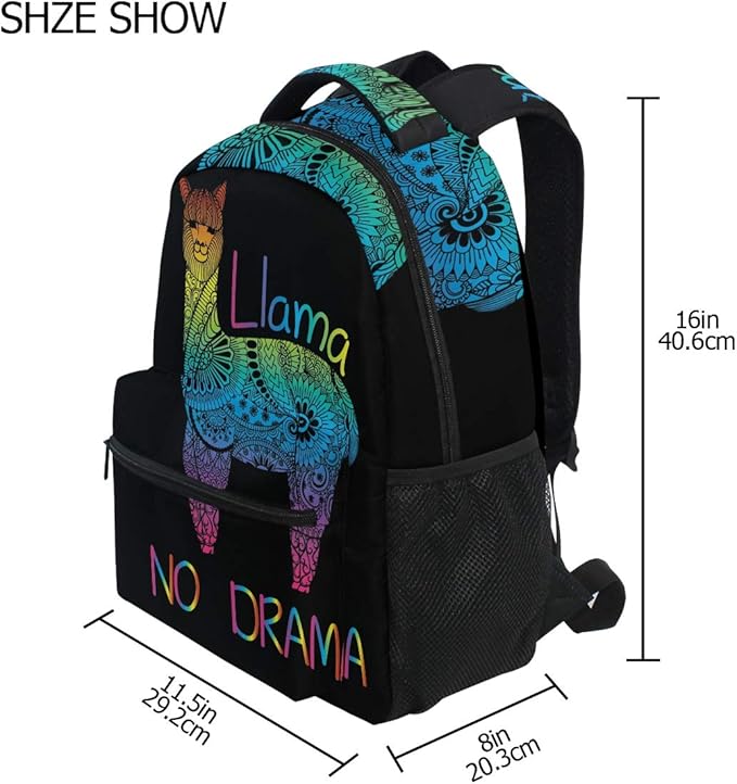 ALAZA Rainbow Llama No Drama Boho Backpack for Kids Boys Girls Student Laptop iPad Tablet Travel School Bag with Multiple Pockets