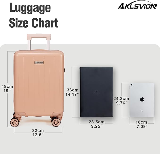 18-inch Carry-on Boarding Luggage: Equipped with Movable Wheels, TSA Approved,Under the Seat, Hard Shell Construction, Lightweight Bag with Essential Accessories (Baby Pink)