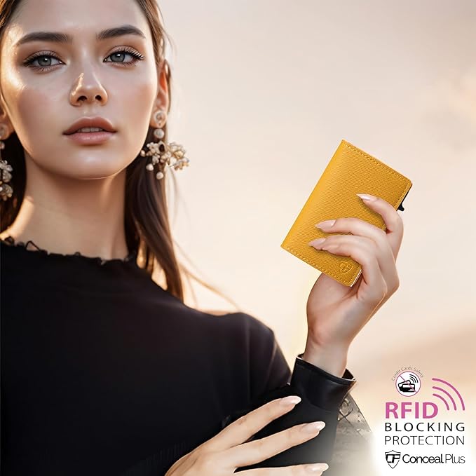 Conceal Plus Small RFID Wallet for Women, Slim Compact RFID Blocking Credit Card Holder Womens Wallet, Smart Pop Up Minimalist Card Case, Holds 4-6 Standard Cards Plus Cash & ID, Compact Travel Wallet
