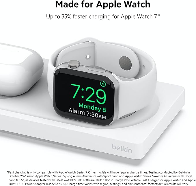 Belkin MagSafe 3-in-1 Wireless Charging Pad - Fast Charging for Apple Watch, iPhone 17, 16, 15, 14 Series, AirPods, & More - MagSafe Charging Station for Multiple Devices White (Certified Refurbished)