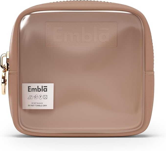 Embla London Makeup Bag Cosmetic Case, Clear Zipper Make Up Pouch and Toiletry Travel Tote, Cute Skincare Pouches for Women Girls, Preppy Purse Cosmetic Organizer, Mini Makeup Bags, Mocha Mousse