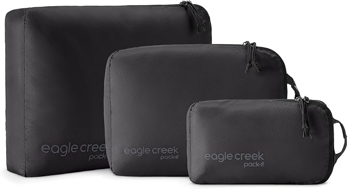 Eagle Creek Pack-It Isolate Cube Set - Packing Cubes for Stackable Storage - Convenient Top Handle - Easy Grab Zipper Pull - Black - XS/S/M - 3