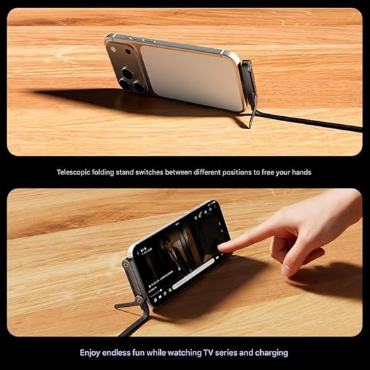 240W Braided Fast Charge Cable with Built-in Phone Stand, T-Shaped USB-C to USB-C Charger Cord with Foldable Holder (Type C to Type C)