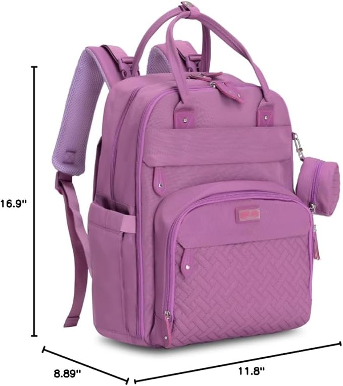 BabbleRoo Diaper Bag Backpack - Baby Essentials Travel Tote - Multi Function Water Resistant Diaper Bag, Travel Essentials Baby Bag with Changing Pad, Stroller Straps & Pacifier Case - Unisex, Purple