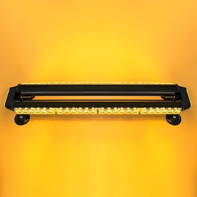 26.5" Amber Yellow 54 LED Automotive Rooftop Beacon Warning Emergency Flashing Snow Plow Light Bar Double Side Strobe Light Traffic Advisor with Magnetic Base For Tow Work Truck Pickup