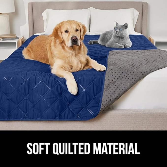 GORILLA GRIP Waterproof Bed Cover for Dogs, 82x52, Gripped Slip Resistant Backing, Leak Proof Washable Dog Blanket Covers Sofa, Couch, Sectional, Crate, Car, RV Seats, Pet Puppy Essentials, Navy Blue