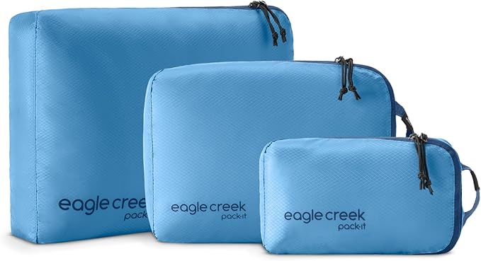 Eagle Creek Pack-It Isolate Cube Set - Packing Cubes for Stackable Storage - Convenient Top Handle - Easy Grab Zipper Pull - Blue Dawn - XS/S/M - 3