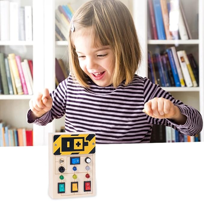 Light Up LED Sensory Busy Board, Learning Toddler Toys Interactive 1 Year Old Gifts Travel Friendly Kids Toys for Trips and Daily Play