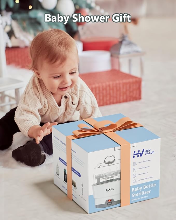 HEYVALUE Ease-Steam Bottle Sterilizer, Compact Baby Bottle Sterilizer, Fast One-Touch Operation (Esterilizador de Biberones), Electric Sterilizer for Baby Bottles, Baby Essentials & Breast Pump Parts