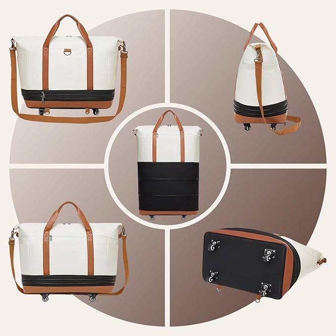 seyfocnia Travel Duffle Bag with Wheels Expandable, Foldable Duffle Bags for Travel Duffel Bag with Wheels and Handle Rolling Duffel Bag Collapsible Carry-On Luggage Weekend Overnight Bags-Black