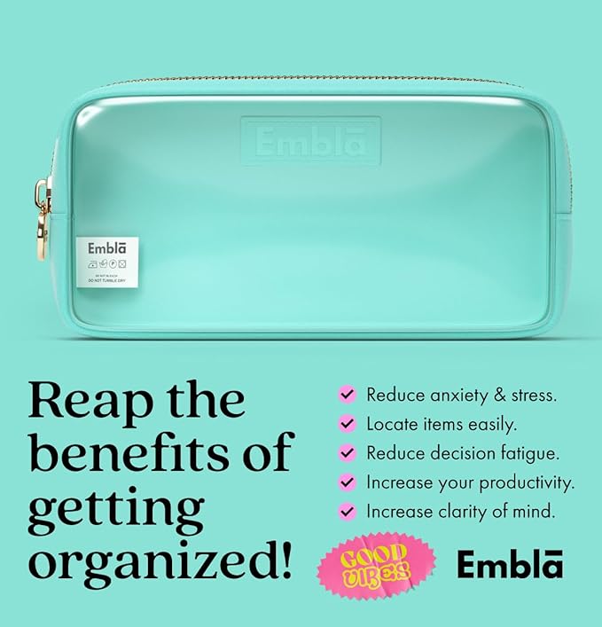 Embla London Makeup Bag Cosmetic Case, Clear Zipper Make Up Pouch and Toiletry Travel Tote, Cute Skincare Pouches for Women Girls, Preppy Purse Cosmetic Organizer, Small Makeup Bags, Cotton Candy