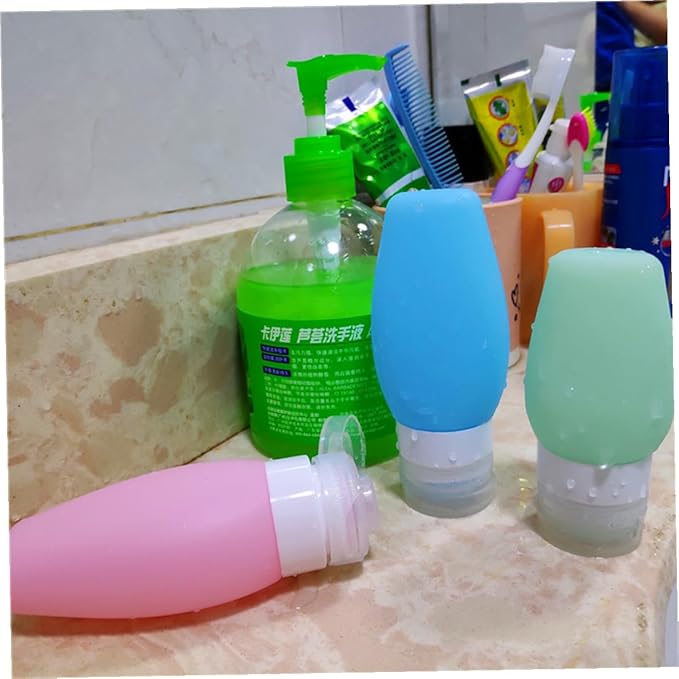 NOLITOY Silicone Travel Bottles Set Leak-resistant Tsa-approved Liquid Containers for Shampoo Conditioner Lotion and Toiletries Space-saving Soft Rubber Tubes in Lake Color Peach Tone