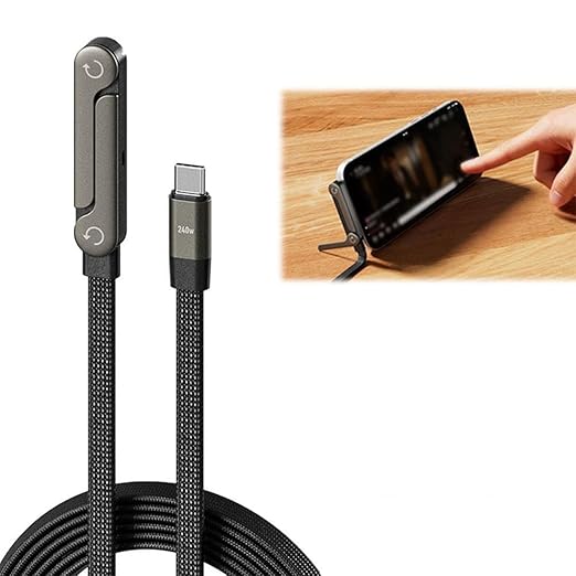2-in-1 Invisible Holder Charger Cable — Fast Charging Cord with Built-in Phone Stand, 5ft 240w Braided Fast Charging Cord Charge Cable for Phone,Tablets,Laptops (Type-C to Type-C (240W))