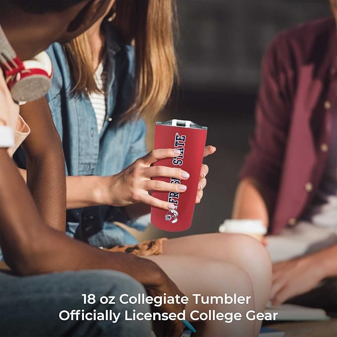 Campus Colors NCAA Stainless Steel Tumbler perfect for Gameday - 18 oz - Double Walled - Keeps Drinks Perfectly Insulated (Fresno State Bulldogs - Red)