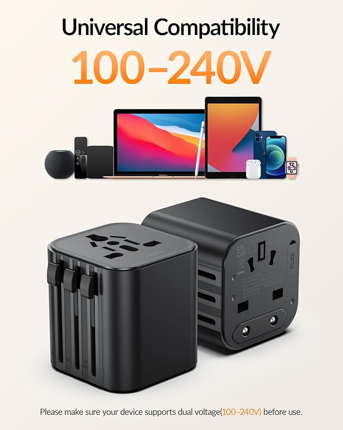 SooPii Universal Travel Adapter Worldwide, Travel Plug Adapter with AC Outlets(Type A C G I), Small International Socket Adapter for UK, US, Europe, Japan, Ireland, Australia 200+ Countries
