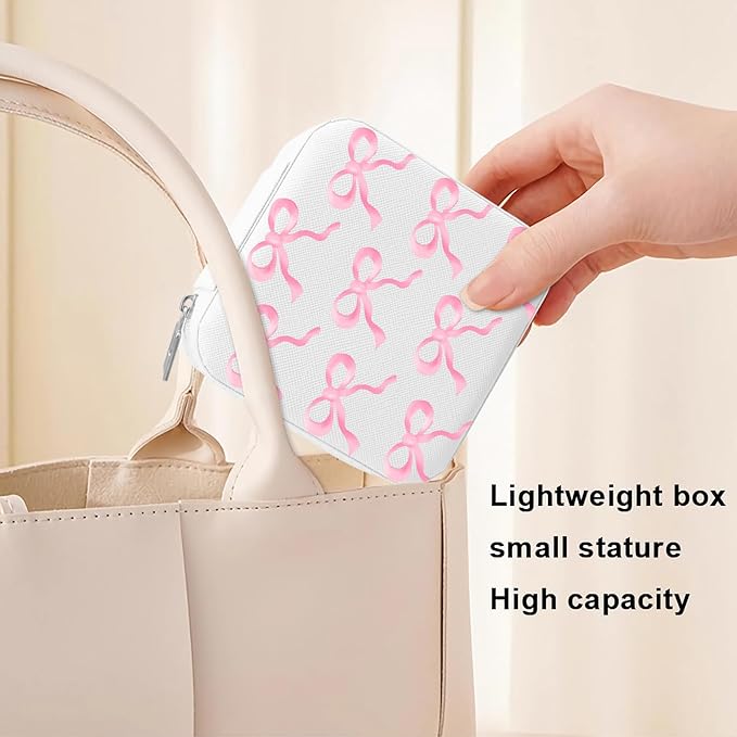 MAYCARI Jewelry Box with Cute Pink Bow Pattern Design, PU Leather Jewelry Travel Organizer Case-Rings/Earrings/Necklace Storage Box for Women Birthday Mom Friends Her Bridesmaids Girls s