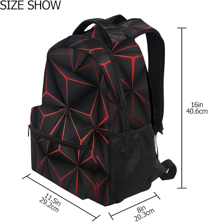 ALAZA 3D Geometric Black Polygon Red Futuristic Large Backpack Personalized Laptop iPad Tablet Travel School Bag with Multiple Pockets