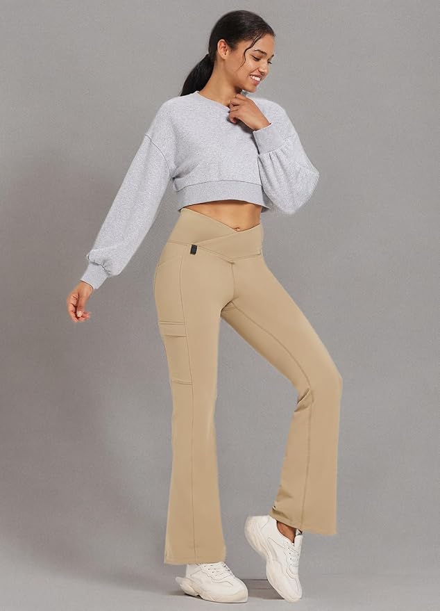 baleaf Women's Fleece Lined Pants Winter Thermal Water Resistant Crossover Flare Leggings Warm Bootcut Hiking Outdoor