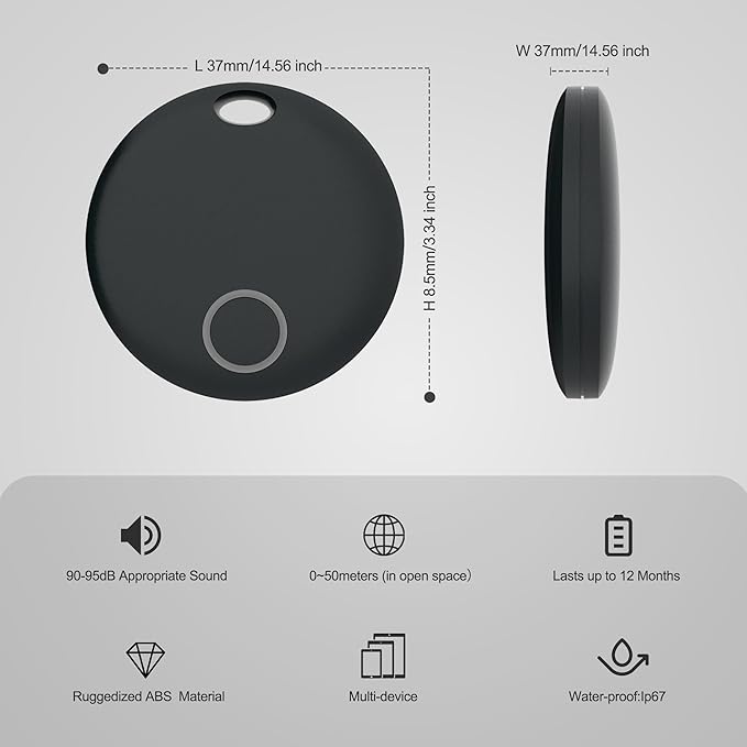 Air Tracker, Key Finder Compatible for Both iOS and Android, Bluetooth Smart Tag with Holder for Keys, Luggage, Suitcases, Pets, Dog Cat Collar, Worldwide Tracking Tag 2 Pack, Black