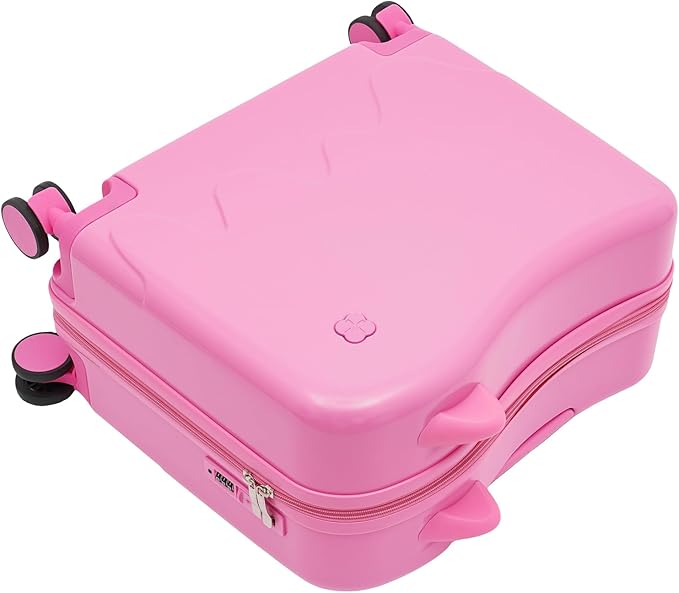 Kids Ride-On Suitcase, 18" Rolling Luggage With Lock, 33.6qt Internal Capacity, Carry on Hardside Trolly Case for Short Trips, Study Tours, Outings (Pink)