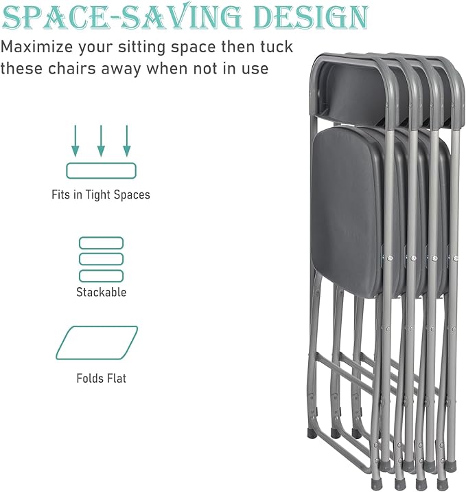 90 Pack Plastic Grey Folding Chairs,Portable Party Chairs Stackable Commercial Seats with Steel Frame for Office Home Outdoor Indoor Wedding Party Patio Dinning Events,350lbs Capacity