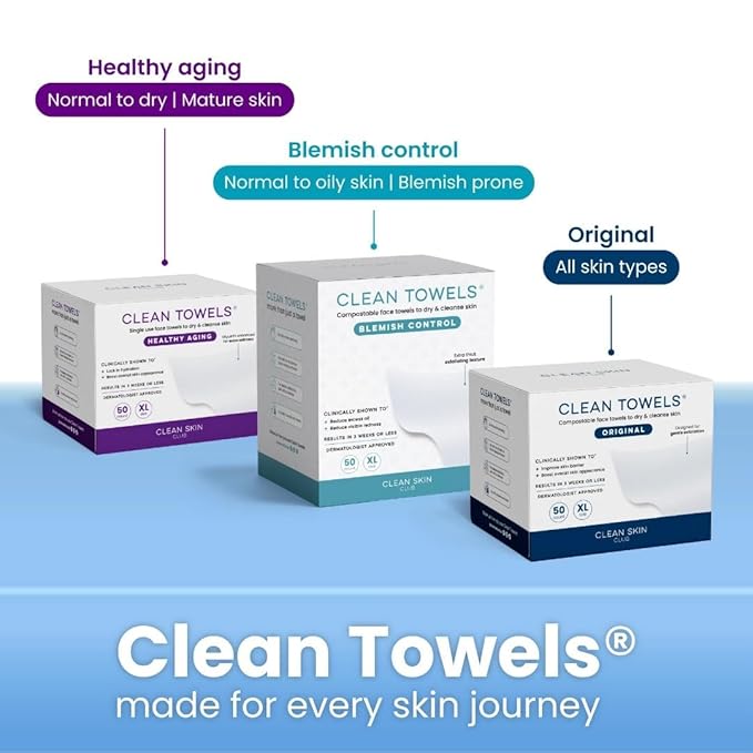 Clean Towels XL®, 100% USDA Biobased Face Towel, Disposable Face Towelette, Eczema Association Accepted, Makeup Remover Dry Wipes, Ultra Soft, 50 ct per pack, 3 Packs, 150 Ct Total