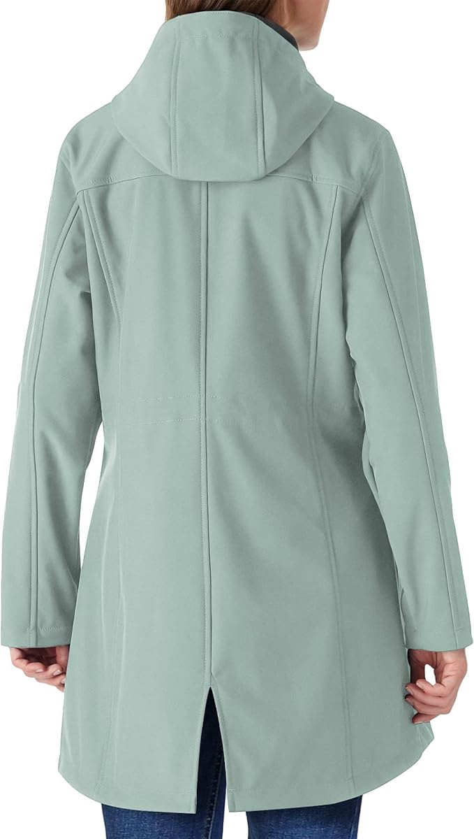 Outdoor Ventures Women's Lightweight Waterproof Fleece Lined Hooded Softshell Rain Jacket, Warm Windbreaker Long Coat