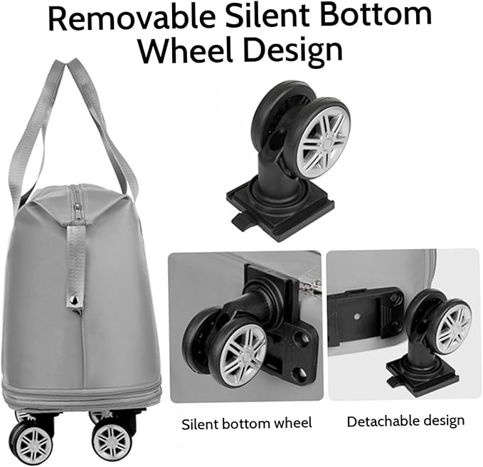 Rolling Duffle Bag with Wheels and Handle, Expandable Foldable Luggage Bag Grey