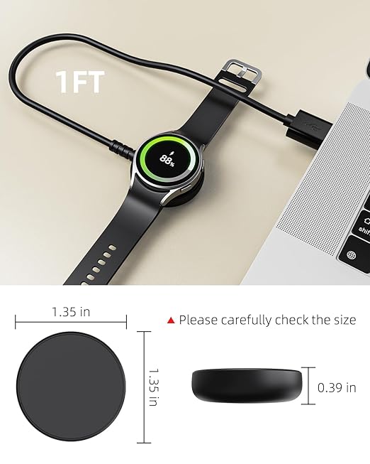1FT 2 Pack for Samsung Galaxy Watch Charger Compatible with Watch 8/8 Classic/Ultra/7/6/6 Classic/5/5 Pro/4/4 Classic/3/Active/FE USB A Magnetic Fast Charging